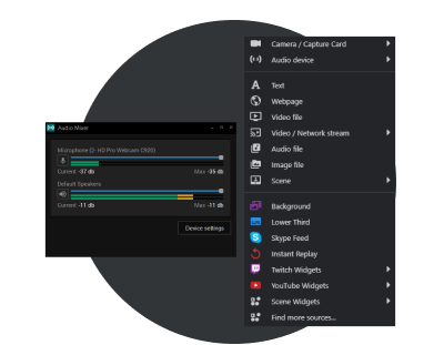 O XSplit Broadcaster tem um recurso simples para adicionar fontes de vídeo e de áudio de que você precisa