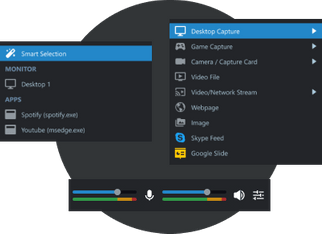 XSplit Broadcaster tiene una sencilla función para añadir las fuentes de vídeo y audio que necesitas