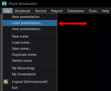 XSplit Broadcaster Load Presentation