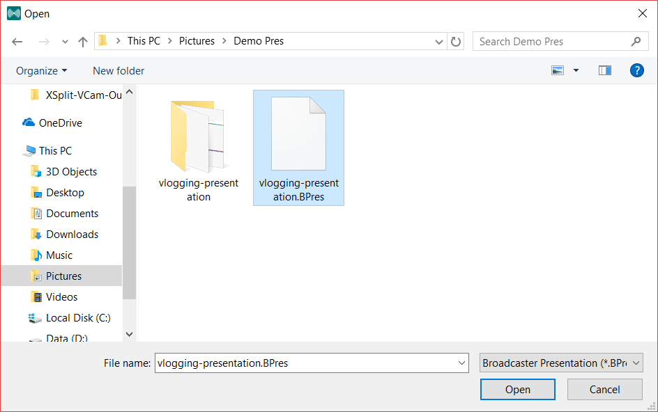 XSplit Broadcaster vloggingpresentation BPres file